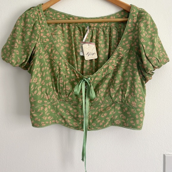 Free People Easy to Love Set Skirt Crop Top Skirt Set Green Floral NWT - Picture 5 of 17